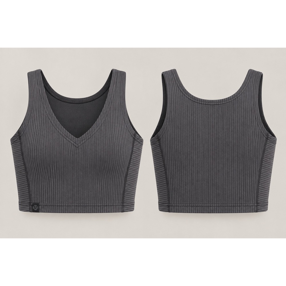 Lululemon Ribbed Softstreme Cropped Tank Top Women 6 Black V Neck Casual W1EDFS